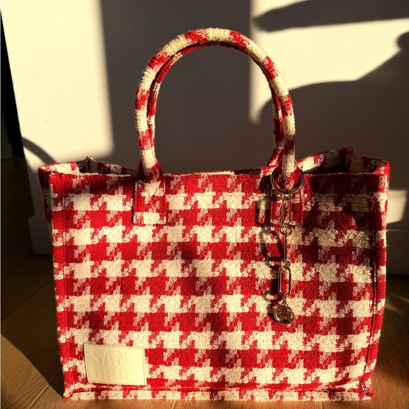 Sandro Red and Cream Houndstooth Tote - Picture 7 of 10